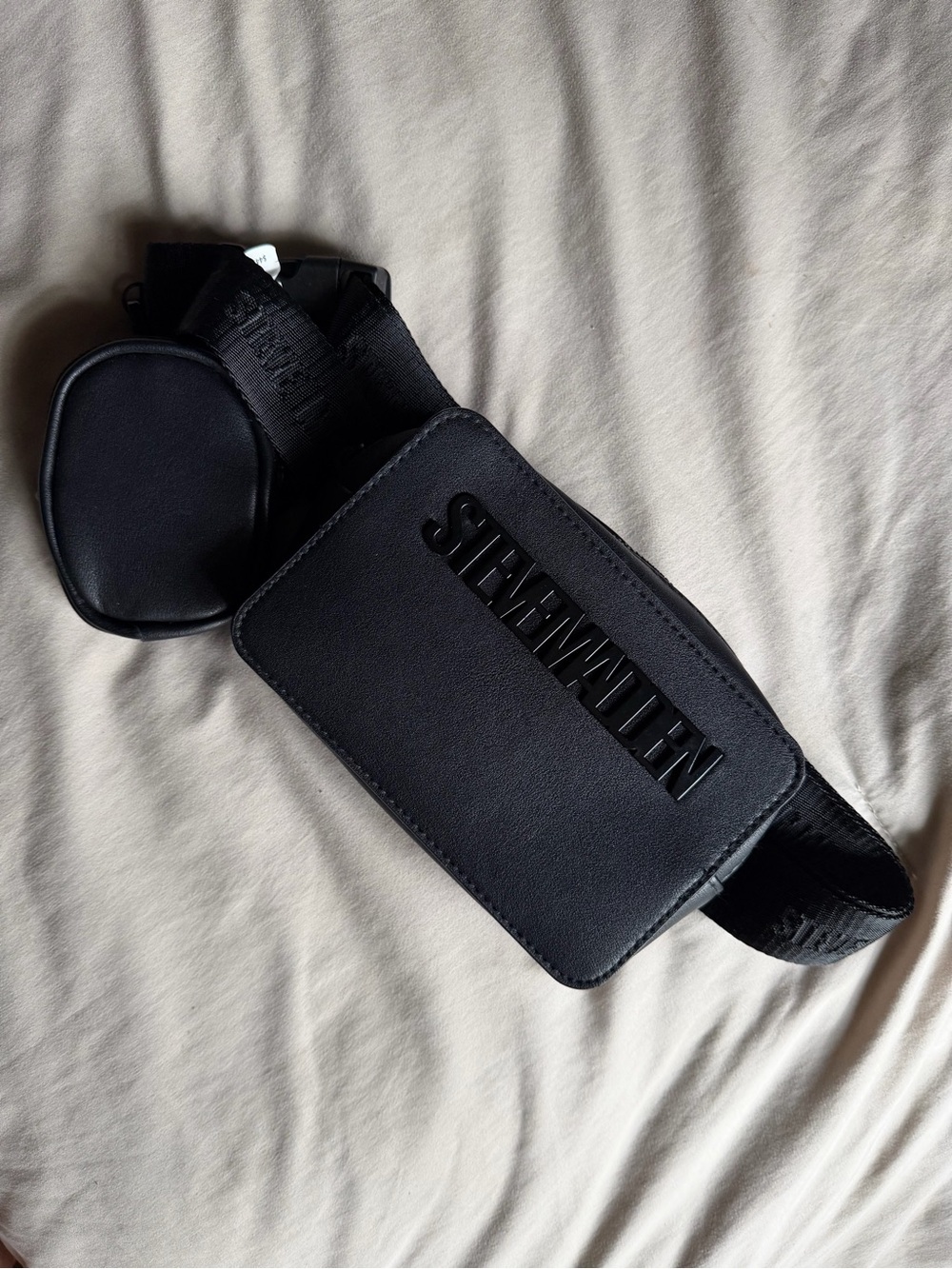 Steve Madden Black Logo Belt Bag with Coin Pouch